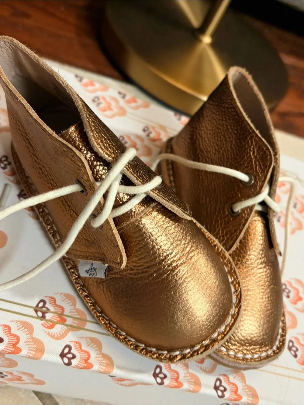Metallic Bronze Kids Lace-Up Booties